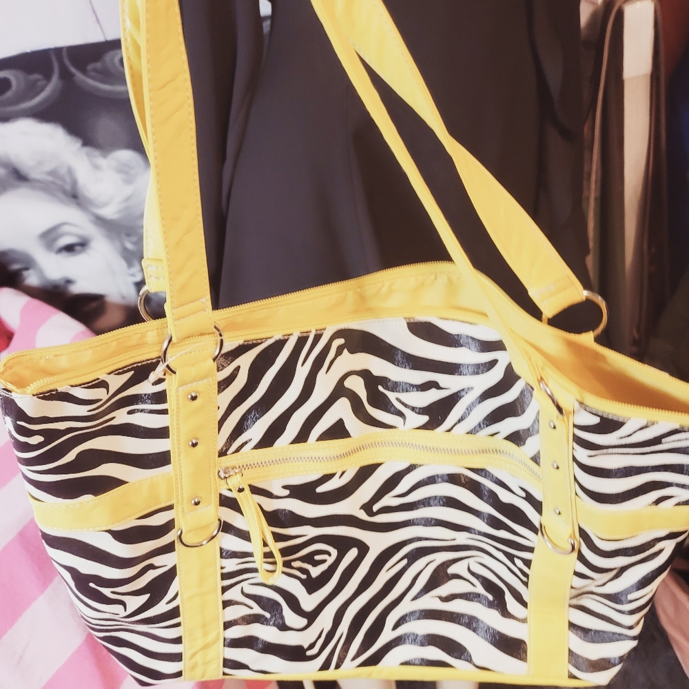 Chateau Zebra print with Yellow trim over the shoulder bag